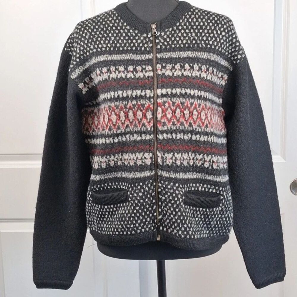 Cambridge Dry Goods Cardigan Womens Small 93% Wool Fair Isle Zip Front Sweater
